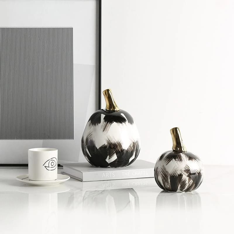 New Chinese light luxury ink pattern pumpkin ceramic ornament,  wine cabinet creative home accessories