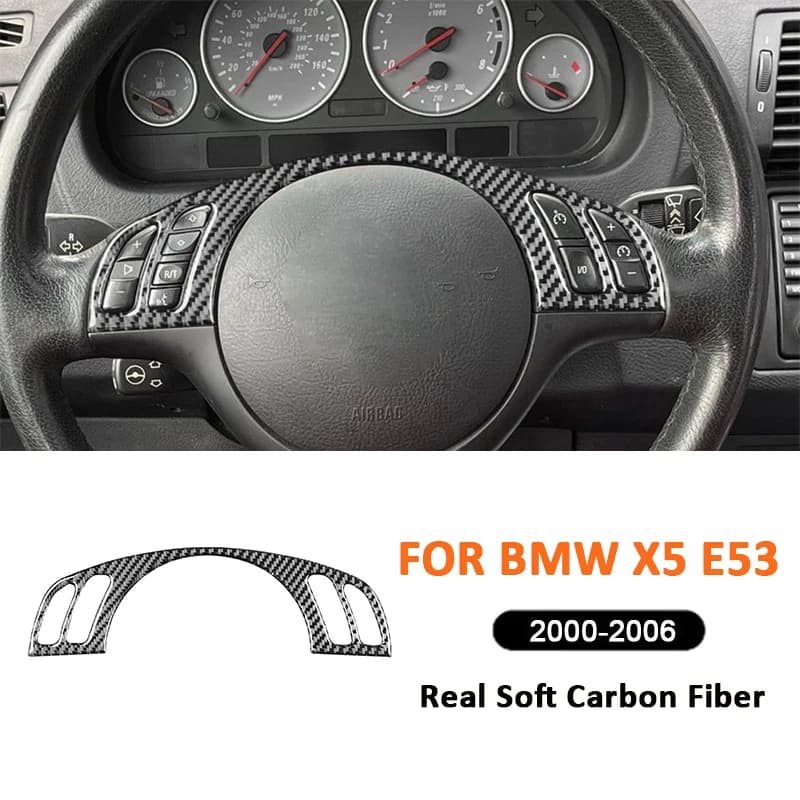For BMW X5 E53 2000-2006 Carbon Fiber Car Accessories Steering Wheel Buttons Panel Protection Cover Frame Decoration Sticker