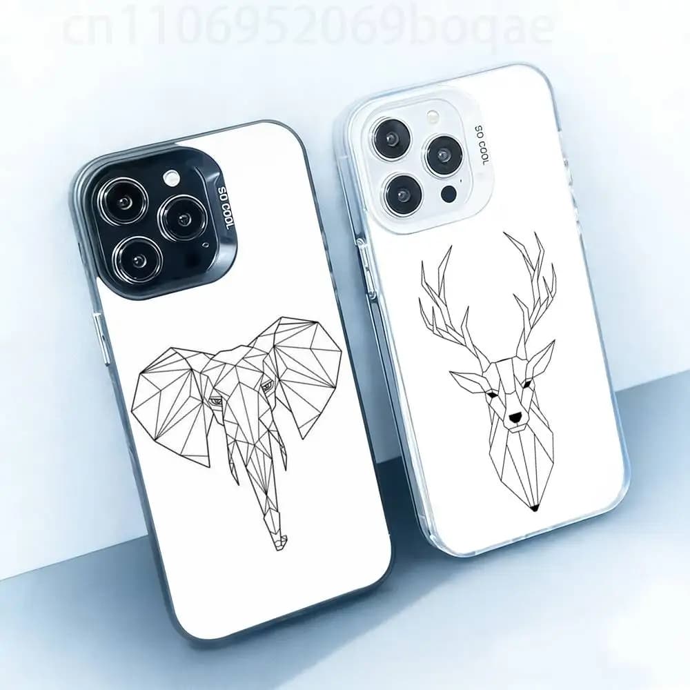 Geometric Animal Line Art  Hard Phone Case for IPhone 17 16 15 14 13 12 11 Pro Max Plus16E X XR XS Max shockproof Full Cover