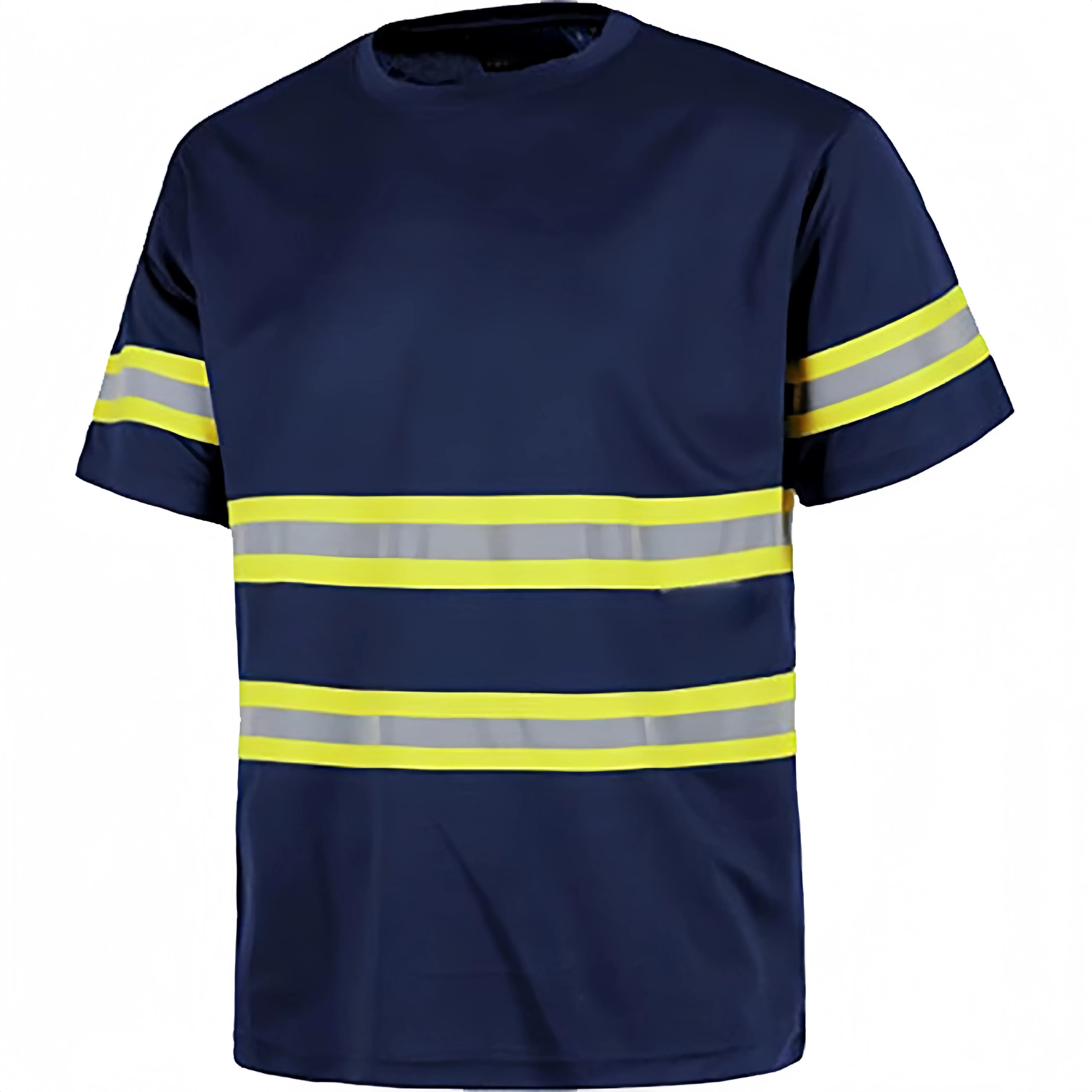 Hi Vis Reflective Safety T-Shirt Men Breathable Polyester Workwear Short Sleeve Construction Work Tops Quick Dry Crew Neck