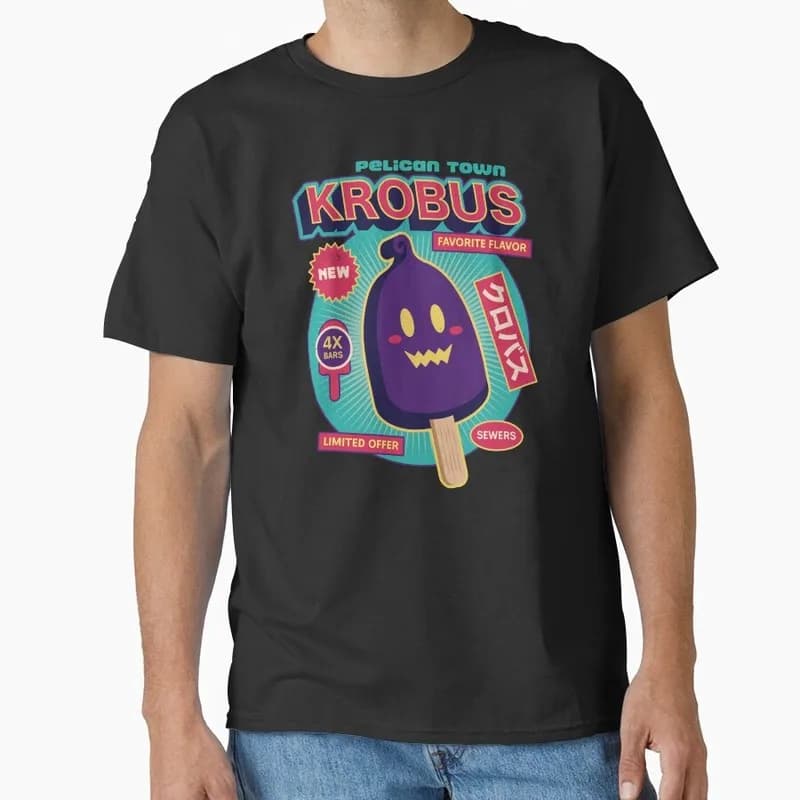 Krobus Ice Cream Cute Stardew Valley Videogame Gift t shirt for Gamer Short sleeve Graphic Clothes Cartoon tee S-6XL