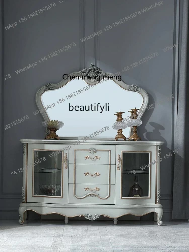 X A French Furniture European Style 1.48M Gold Carved Sideboard Cabinet Solid Wood Locker Floor Cabinet