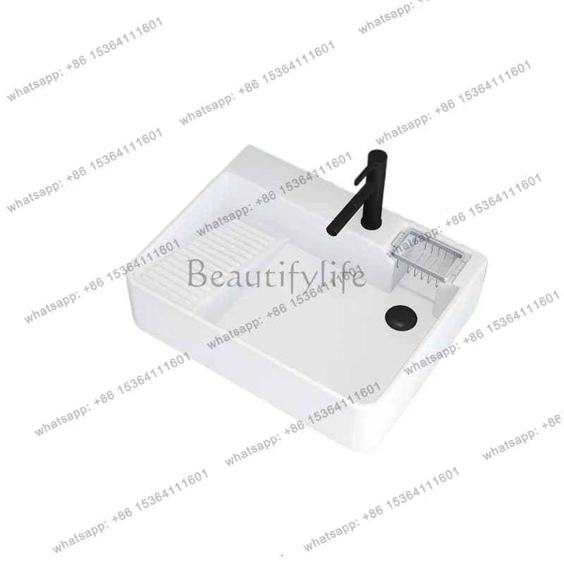 Balcony ceramic table basin left and right side drainage with rubbing board laundry basin washing sink laundry pool
