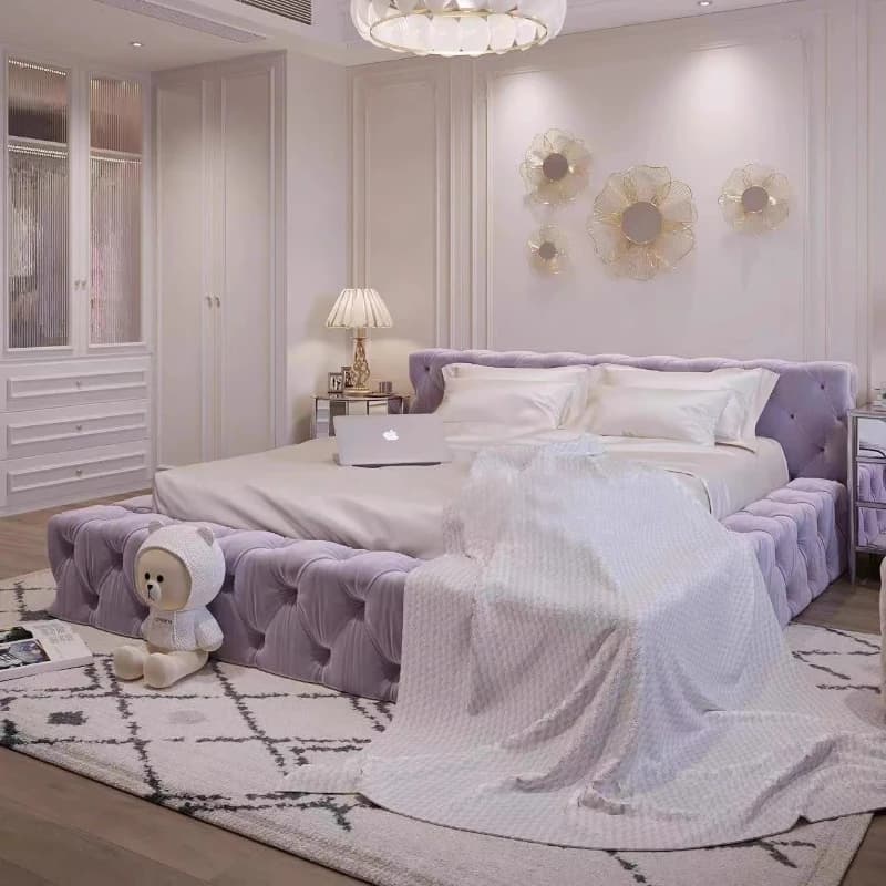 Aesthetic Frame Bed Upholstered Nordic Bedroom Queen Double Bed Sleeping Princess Muebles Para El Hogar House Accessories