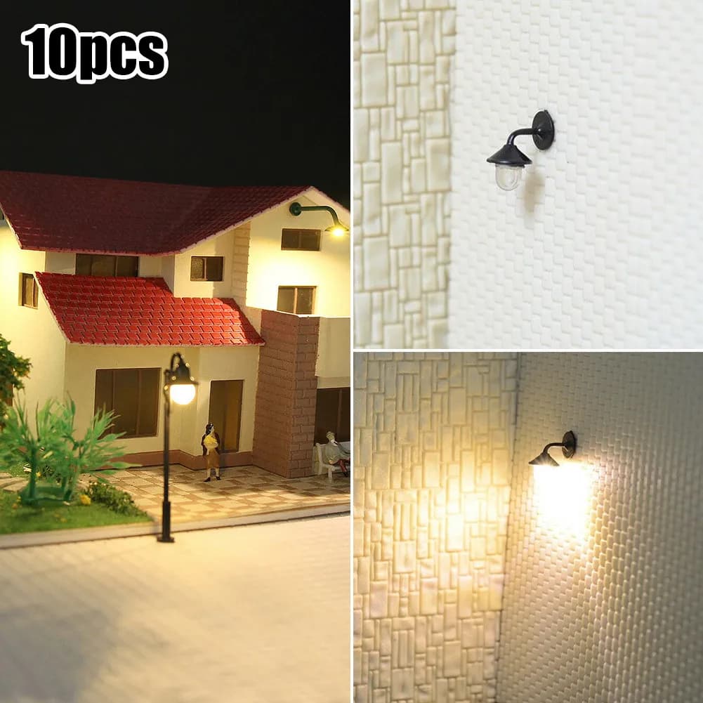 10pcs Lamps Model Railway HO Scale 1:87 Hanging Lamps Outdoor Wall Goose Neck Light For H0 Houses Building Ornament