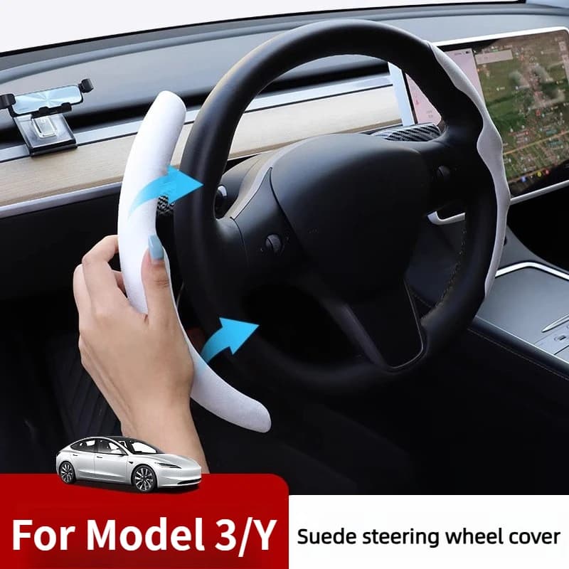 For ModelY/3 Car Steering Wheel Cover Renewal Suede Steering Wheel Cover Four Season Universal Suede Cover Interior Accessories