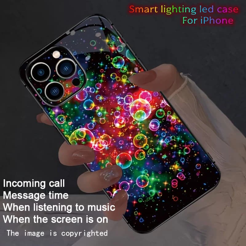 Colorful Bubbles Romantic Smart Voice-Control Light Phone Case For iPhone Air 17 16 15 14 13 12 11 Pro Max Plus Luminous Cover