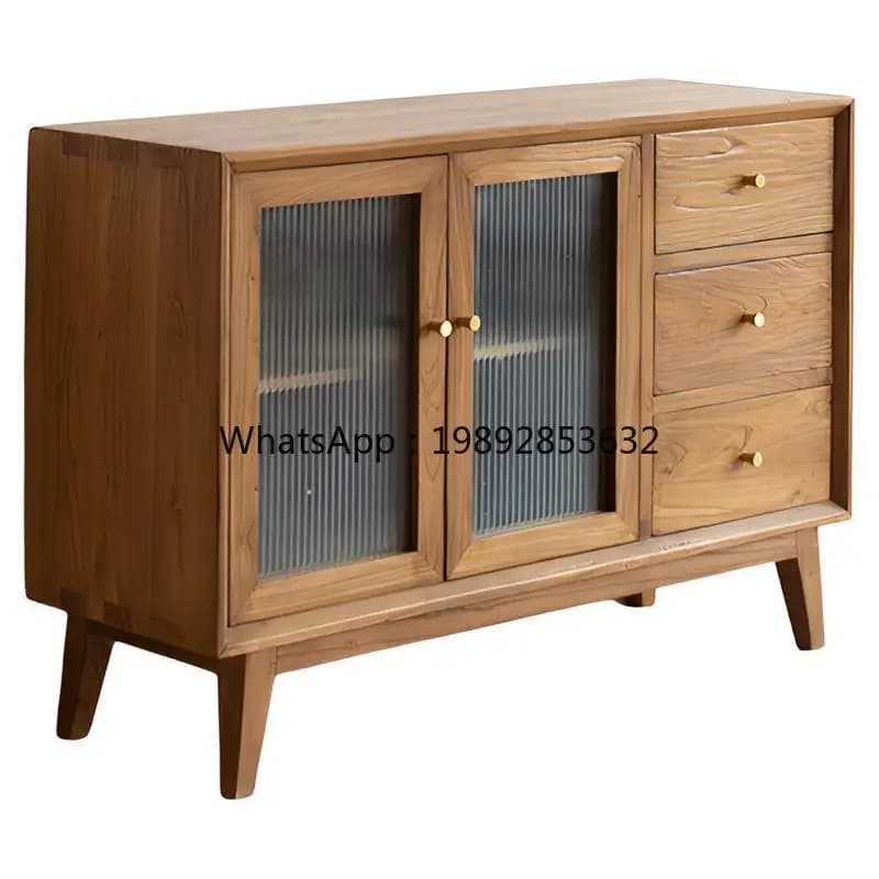 LYY American Vintage Solid Wood European Style Elm Wood Sideboard Storage Cabinet TV Cabinet