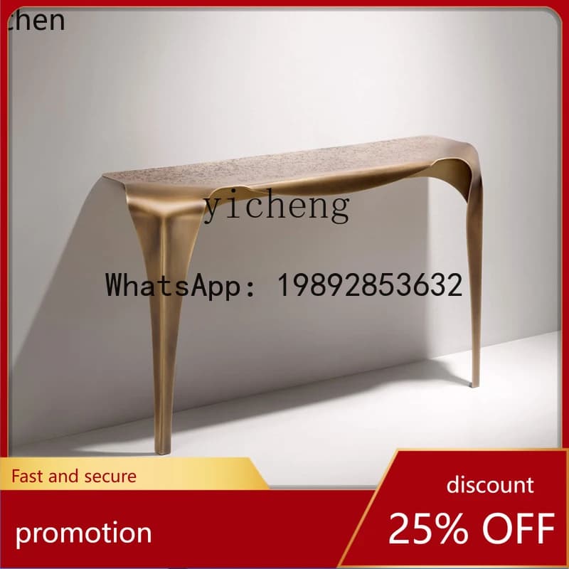 HT Italian pure copper brass entrance table light luxury high-end entrance table against the wall end view table corridor