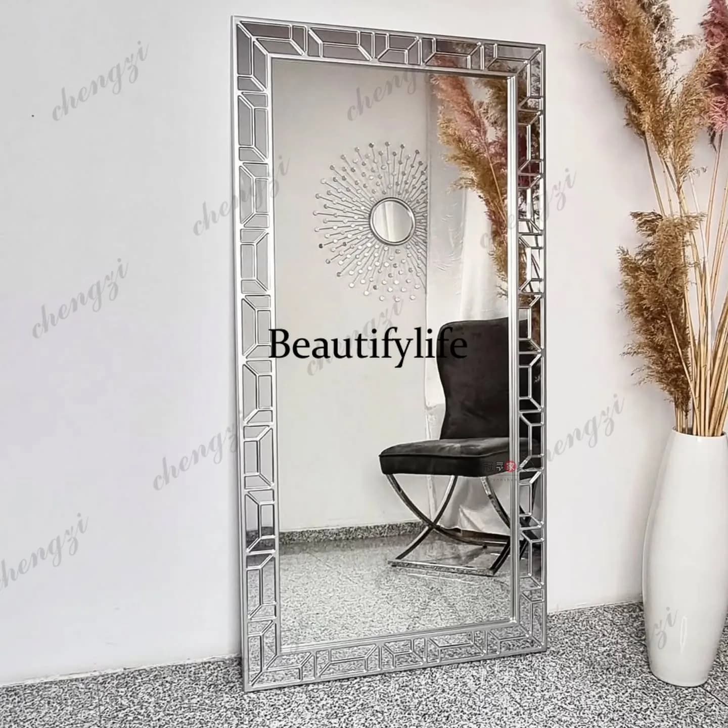 American light luxury wall-mounted full-body mirror, living room floor-to-ceiling simple full-length mirror, decorative mirror