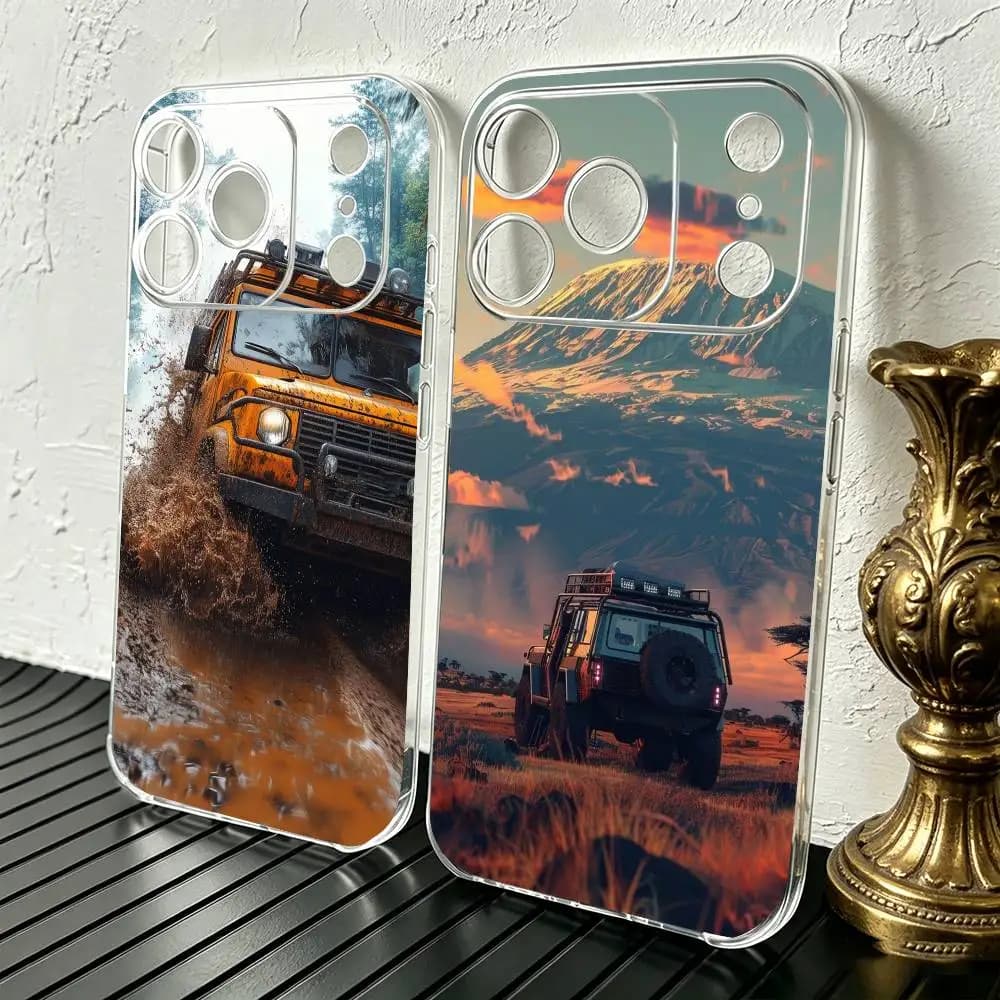 Car Retro off-road SUV Phone Case For iPhone 17 16 15 14 13 12 11 Mini Pro Max Plus Transparent Cover