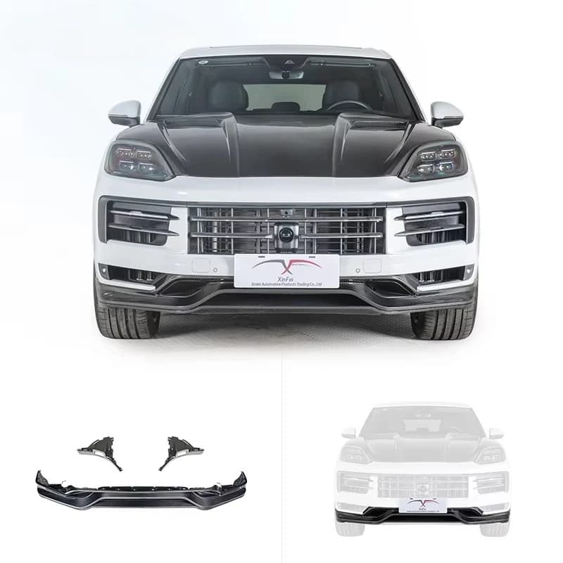 Car Modification Carbon Fiber Front Bumper Lip Front Spoiler Suitable for Porsche Cayenne 9Y0.2 Low-end TKT Body Kit Upgrade