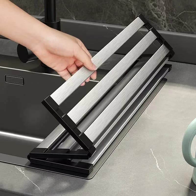 Kitchen Sink Shelf Vegetable Basin Dish Plate Stainless Steel Folding Drain Rack Single Pool Cover Drain Basket Net