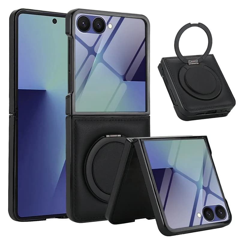 Luxury PU Leather Magnetic Bracket Phone Case For Samsung Galaxy Z Flip 7 6 5 4 3 5G Screen Protect Film Wireless Charging Cover