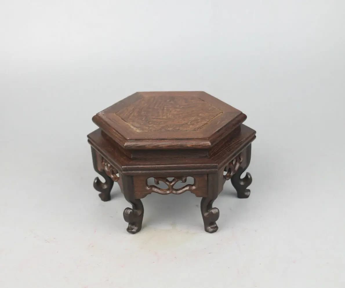 China wooden base Ji-chi wood rosewood carved hexagonal display shelf stand