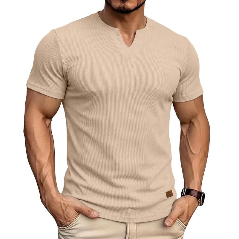 2026 Summer Men's V-Neck Short Sleeve Solid Color T-Shirt Outdoor Daily Casual Top