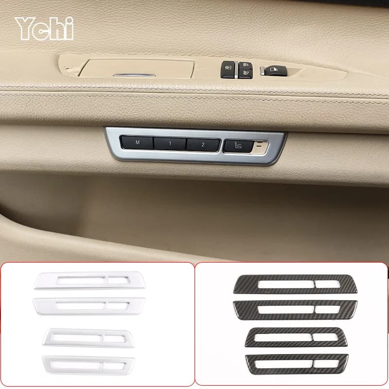 For BMW 7 Series F01 F02 2009-14 ABS Silver/Carbon Fiber Car Seat Memory Button Frame Cover Stickers Car Accessories