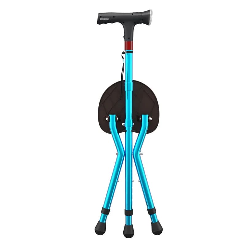 Elderly crutch stool three-legged crutches light alarm multi-functional folding walking aid crutch stool with light cane stool
