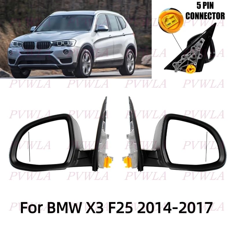 5PIN For BMW X3 F25 2014-2017 Black Painted Power Fold Memory Turn Lamp Mirror Assembly Car Accessories 51167395210 51167395209
