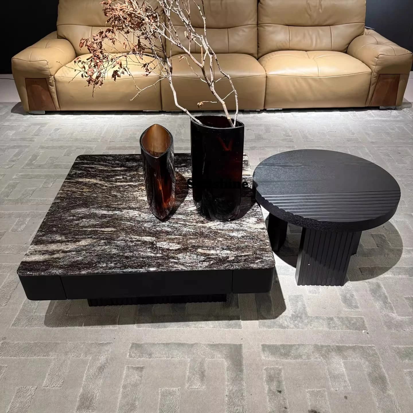 Modern simple natural luxury stone aquamarine marble coffee table combination