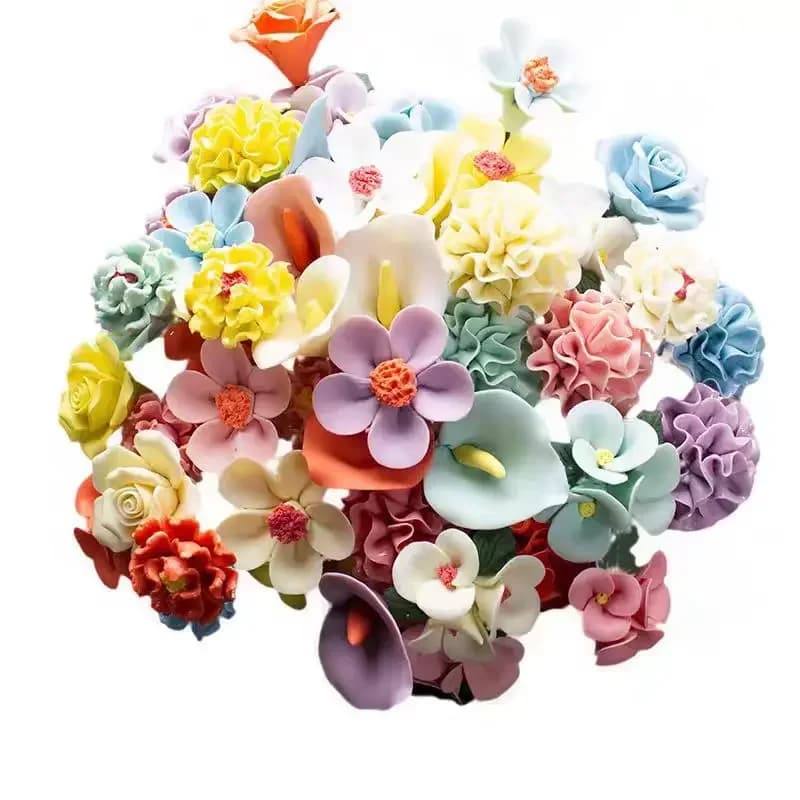 Ceramic immortal small flowers, high temperature porcelain bouquets, ornaments, fake flower girl birthday gifts