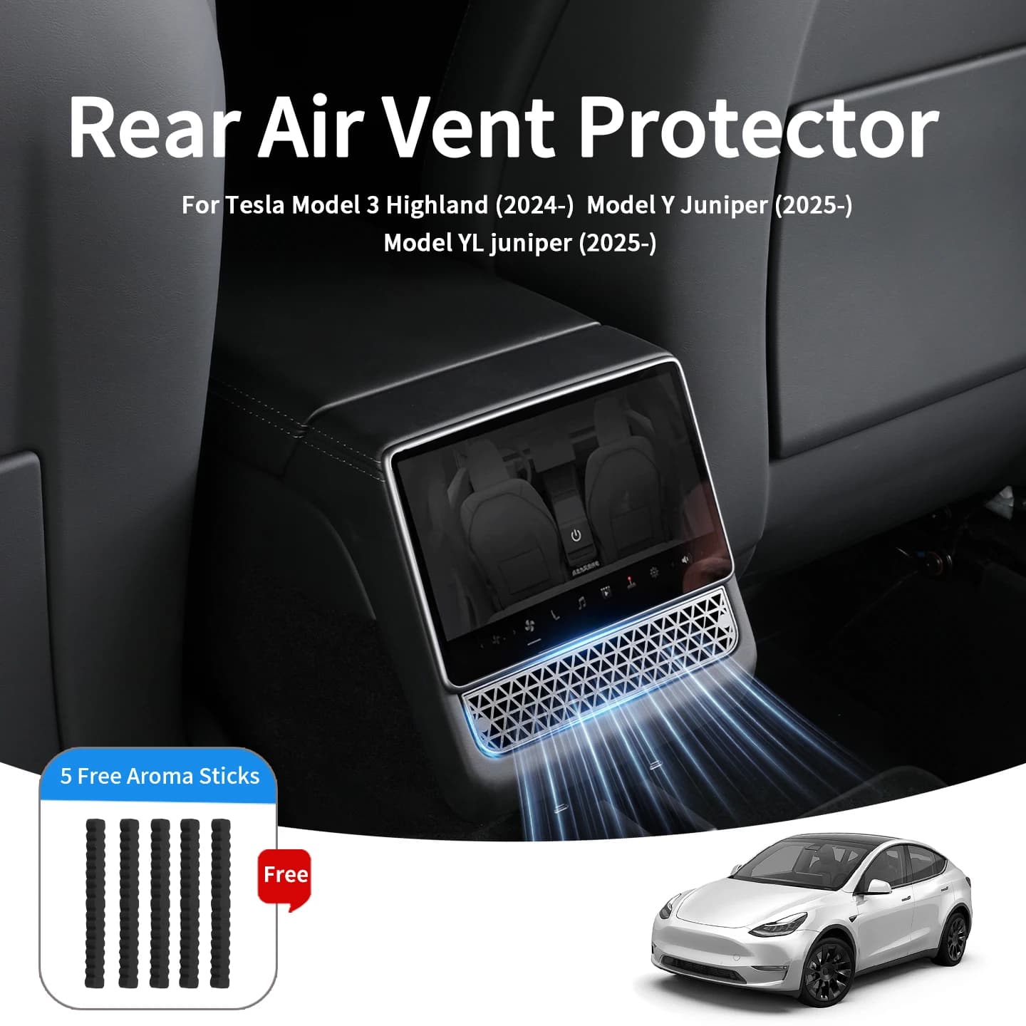 For Tesla Model Y Juniper 2025- / Model 3 Highland 2024- Auto Rear Air Vent Cover Conditioning Vent Protective Anti Blocking