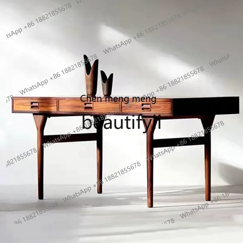 zq1Medieval solid wood desk writing desk retro style office Nordic simple desk