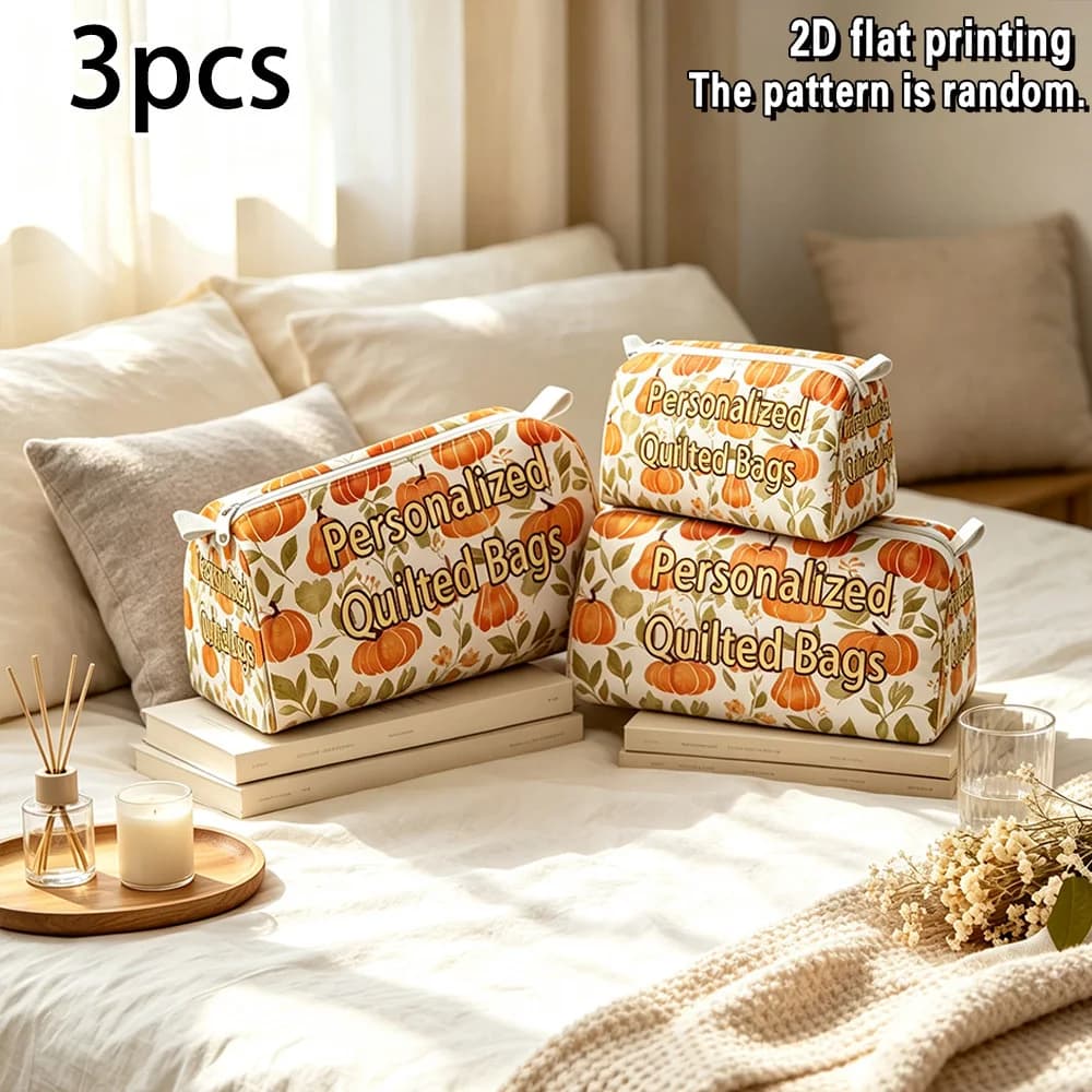 Custom 3Pcs Women's Bag Set with 2D FLAT Printing, Upload Your Design, Polyester Portable Makeup Bag & Casual Storage Bag