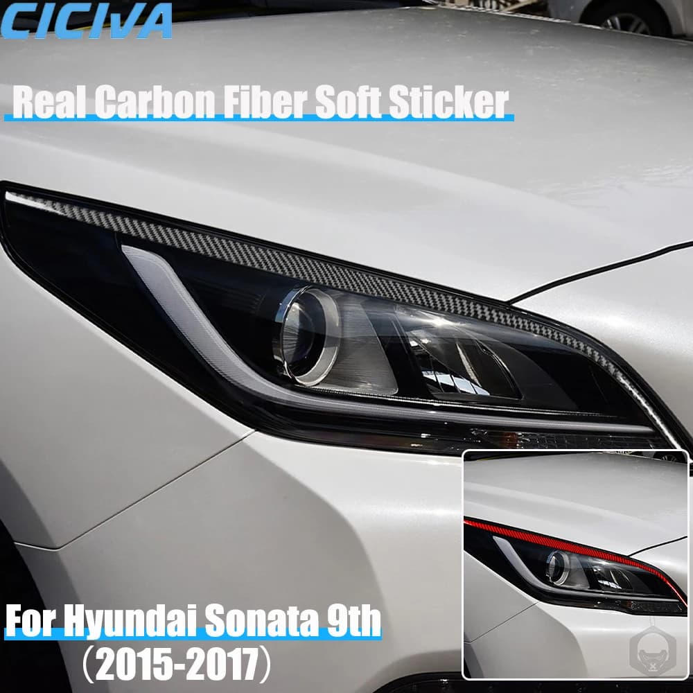 Real Carbon Fiber Car Accessories Headlight Header Lamp Brow Trim Cover Soft Sticker For Hyundai Sonata 9th LF 2015 2016 2017