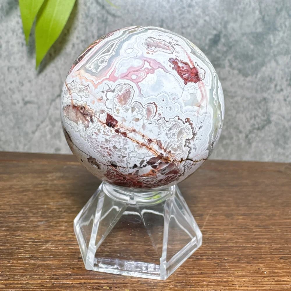 Pink Mexican Agate Sphere Ball Natural Quartz Stone Mineral for Meditation Spiritual Energy Therapy Home Decor Unique Aura