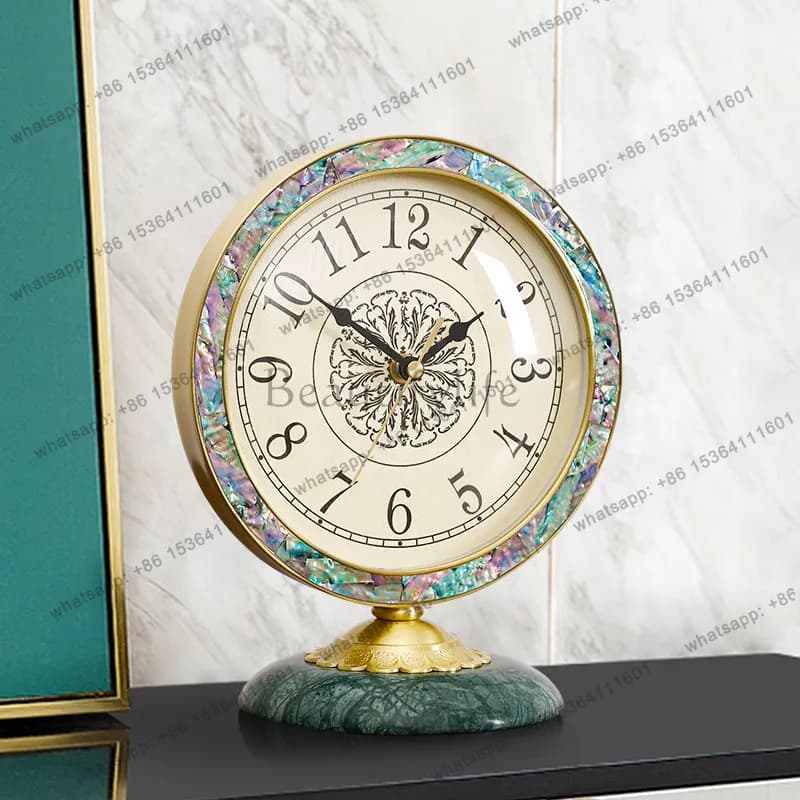 Round Vintage Table Clock Elegant Green Round Design Bedroom Digital Clock Nordic Cute Gold Orologio Da Parete Room Decorations