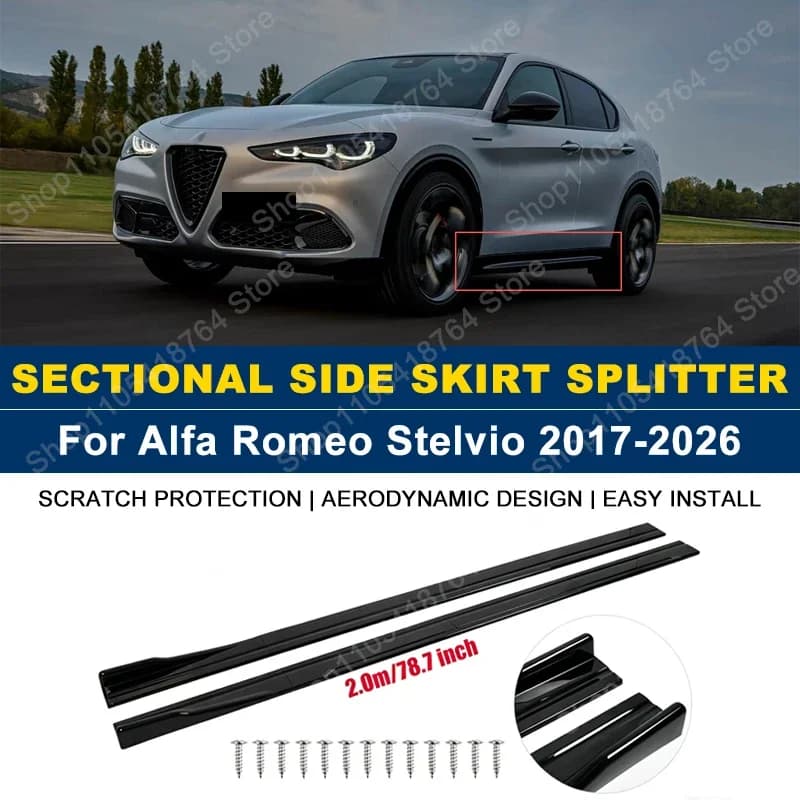 Side Skirts Extension Rocker Panel Splitter For Alfa Romeo Stelvio 2017-2026 2M 78.7" ABS Plastic Car Exterior Tuning