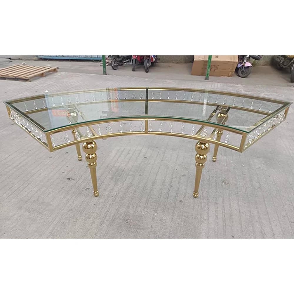 Luxury Stainless Steel Banquet Dining Dinner Glass Serpentine Wedding Bridral And Groom Cake Table