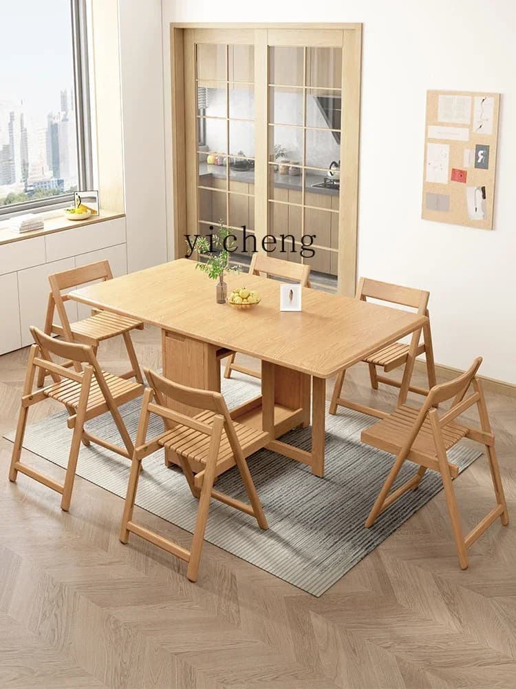 v9.9-Solid Wood Folding Dining Table Sideboard Cabinet Integrated Foldable Retractable Dining Table and Chair Folding Table
