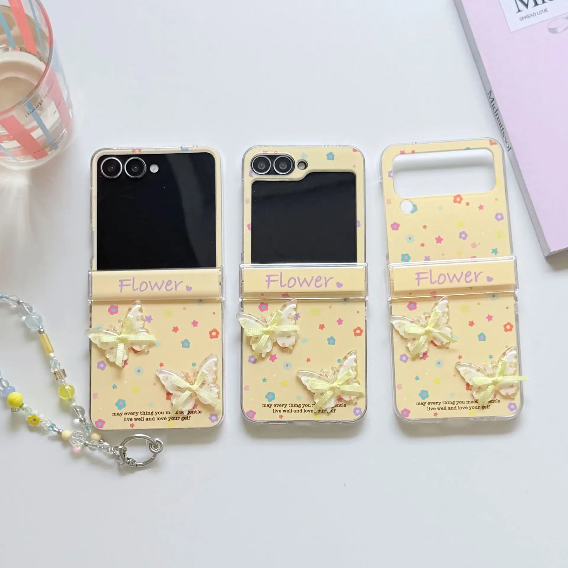 Yellow Flower 3D Butterfly for Samsung Galaxy Z Flip 8 7 6 5 Protective Back Cover for ZFlip8 ZFlip6 ZFlip7 Case Shell
