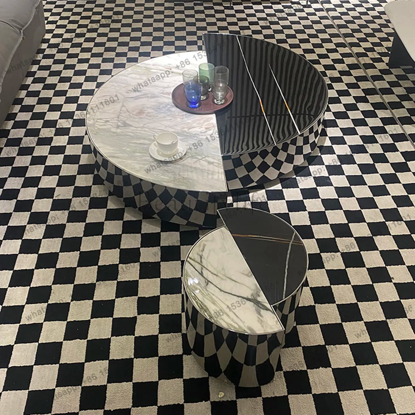 Minimalist light luxury mirror stainless steel luxury stone coffee table designer Clivia natural marble table