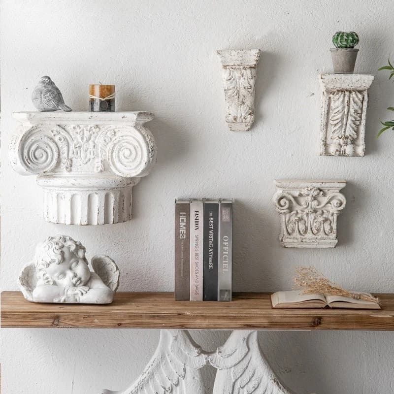 Vintage Embossed Wall Decor Set-Distressed Metal Floating Shelves Industrial Background Panel for Home/Commercial Spaces