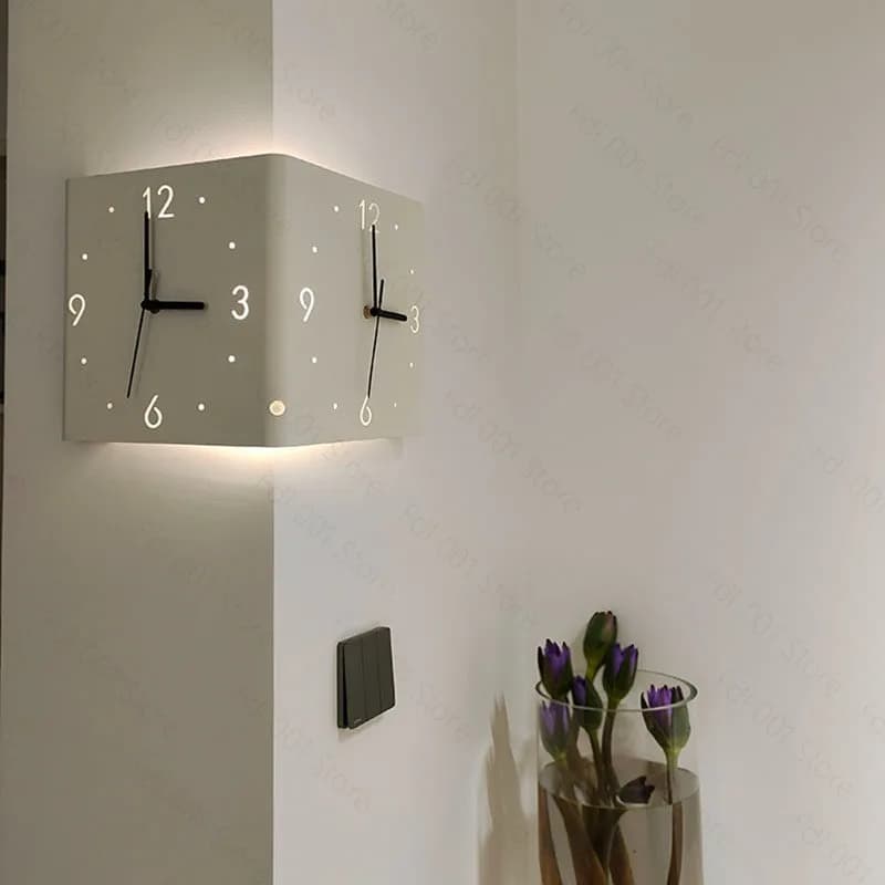 Smart Corner Wall Clock with Motion Sensor Night Light - Auto-On LED for Hallway, Stairs, Bedroom, Battery Powered