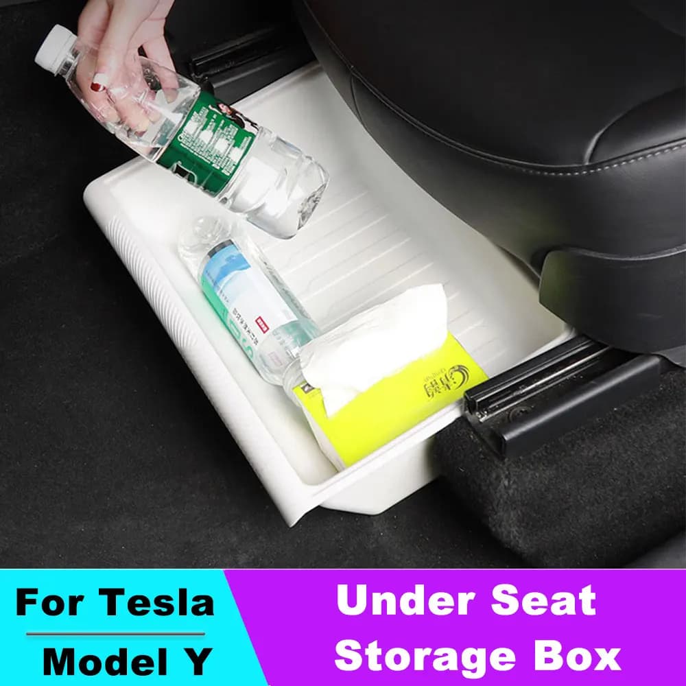 For Tesla Model Y 2020-2023 Under Seat Storage Box Organizer Drawer Holder TPE Storage Lower Box Car Accessories
