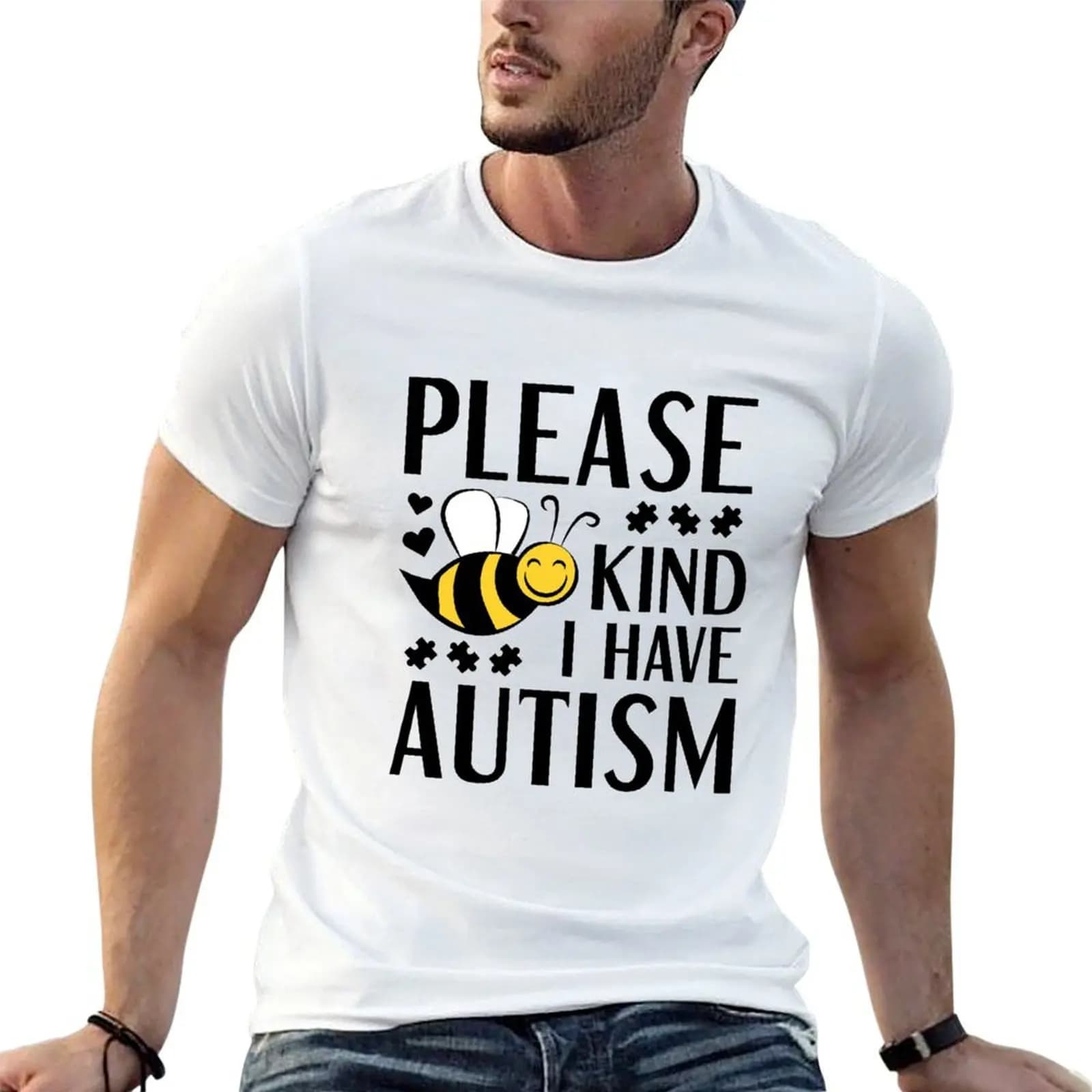 Please Bee Kind I Have Autism T-Shirt street wear tops luxury clothes men