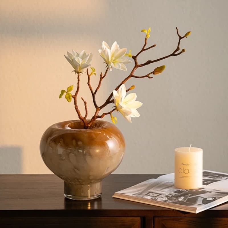Modern Art Glass Vase Round Plant Flower Pot Desktop Decoration Decoration Flower Arrangement Vase Room Aesthetic Decoration