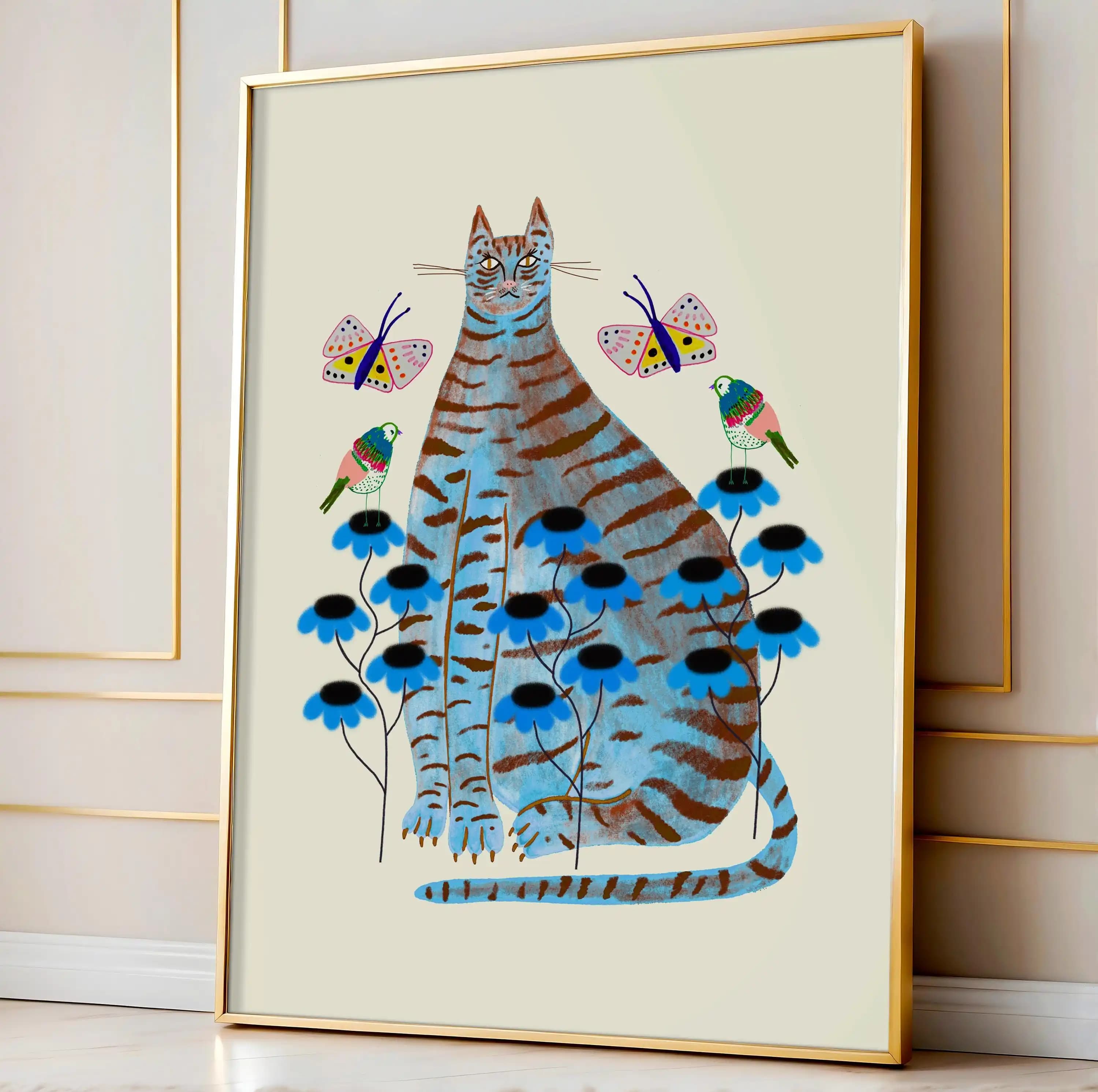 Blue Tabby Art Print, Cat Home Decor for Bedroom, Living Room, Kitchen, Dining Room, Entryway, Gift for Her, House Warming