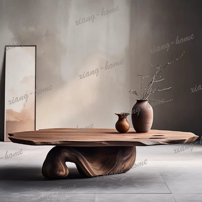 LJY Wabi-Sabi Style Solid Wood Coffee Table with Live-Edge Top and Organic Base for Rustic Mid-Century Home Decor interior furni