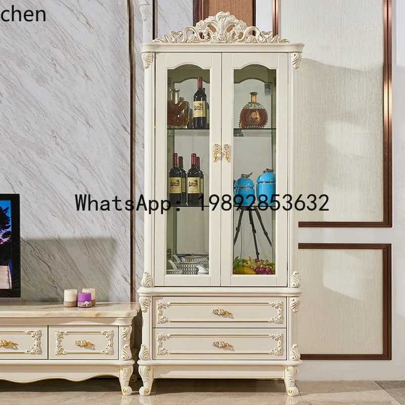 style luxury wine cabinet TV combination wall cabinet living room high-end solid wood carving flower furniture