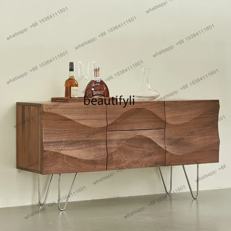 Nordic all solid wood light luxury dining side cabinet black walnut log TV cabinet storage storage cabinet
