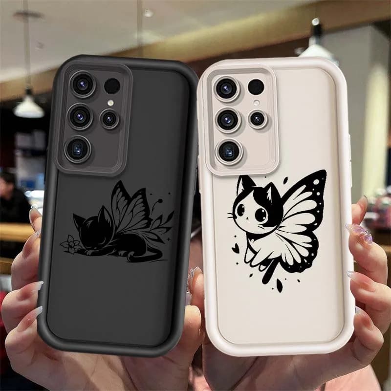 Cute Simple Kitten Design For Samsung Galaxy S25 S24 S23 S22 S21 Ultra Lite Plus FE Eye Ladder Phone Case Cover