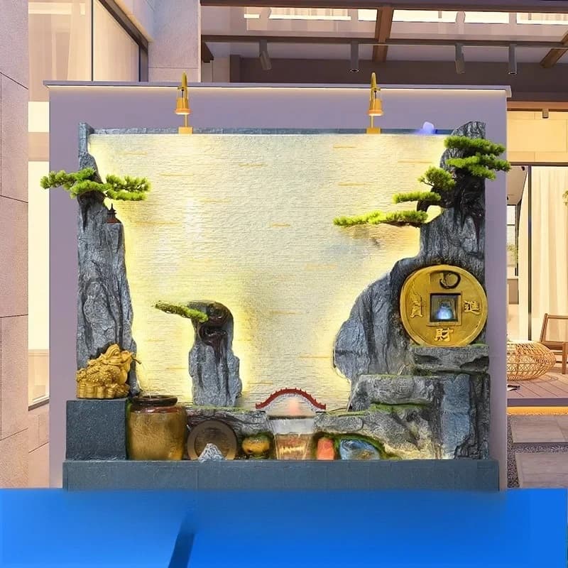 yy-2  Fake Mountain Water Fountain Screen Wall Water Flow Screen Living Room Landscape Wall Fish Pond Wealth-Attracting Ornament