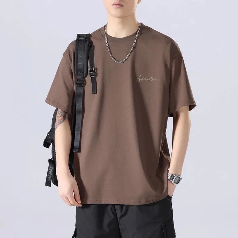 Men's Clothing Solid Color Summer Short Sleeve T-Shirt American Print Loose Fit Fashionable Casual Round Neck Heavy Cotton Half