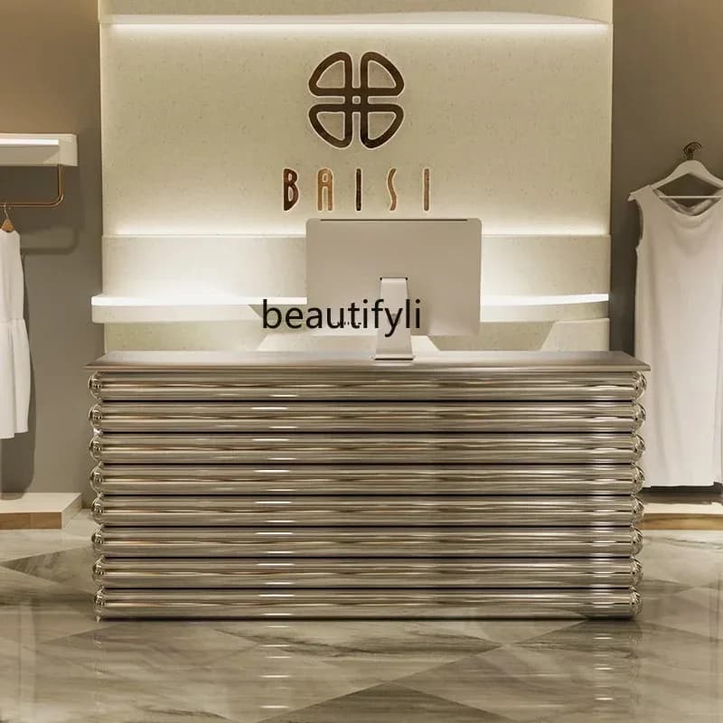 luxury stainless steel checkout page clothing store store store small counter beauty salon reception table restaurant bar
