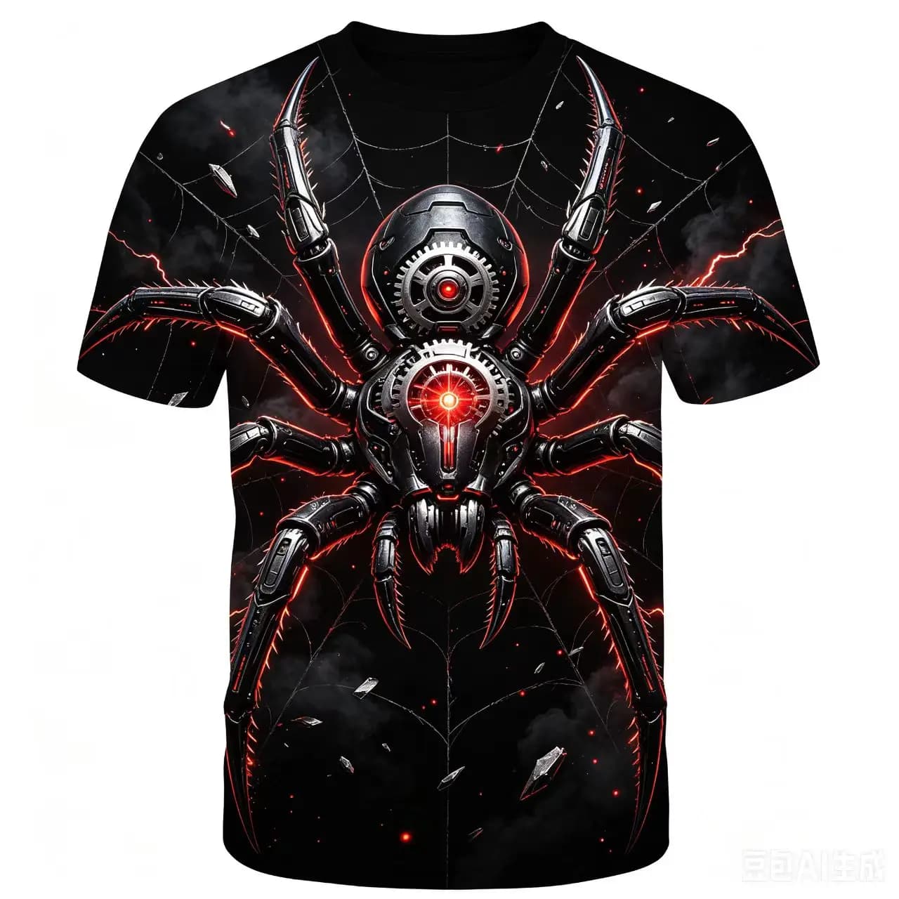 European and American popular 3D printed cyber mechanical organs, spider personalized pattern men's T-shirt